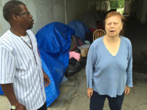 Roger Gardner and Denise Goad are among the homeless people living under the Wilson Avenue viaduct at Lake Shore Drive who hope the city can help them find housing before winter. | Mark Brown / Sun-Times