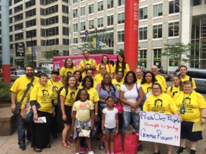 Organizer Jim Picchetti (far left) with leaders from Aurora, Bolingbrook, Chicago, Romeoville and Waukegan at a downtown protest over the lack of a state budget. 