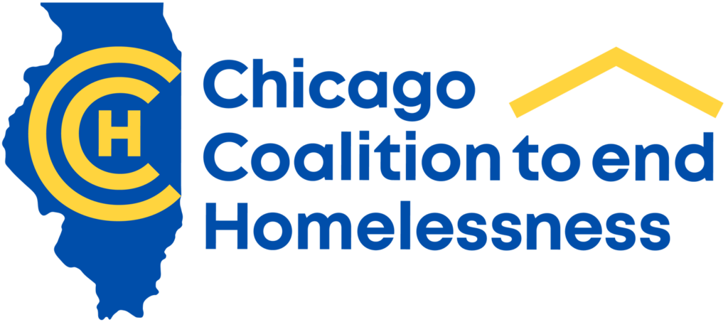 IL state with CCH in the middle and Chicago Coaltion to end Homelessness logo