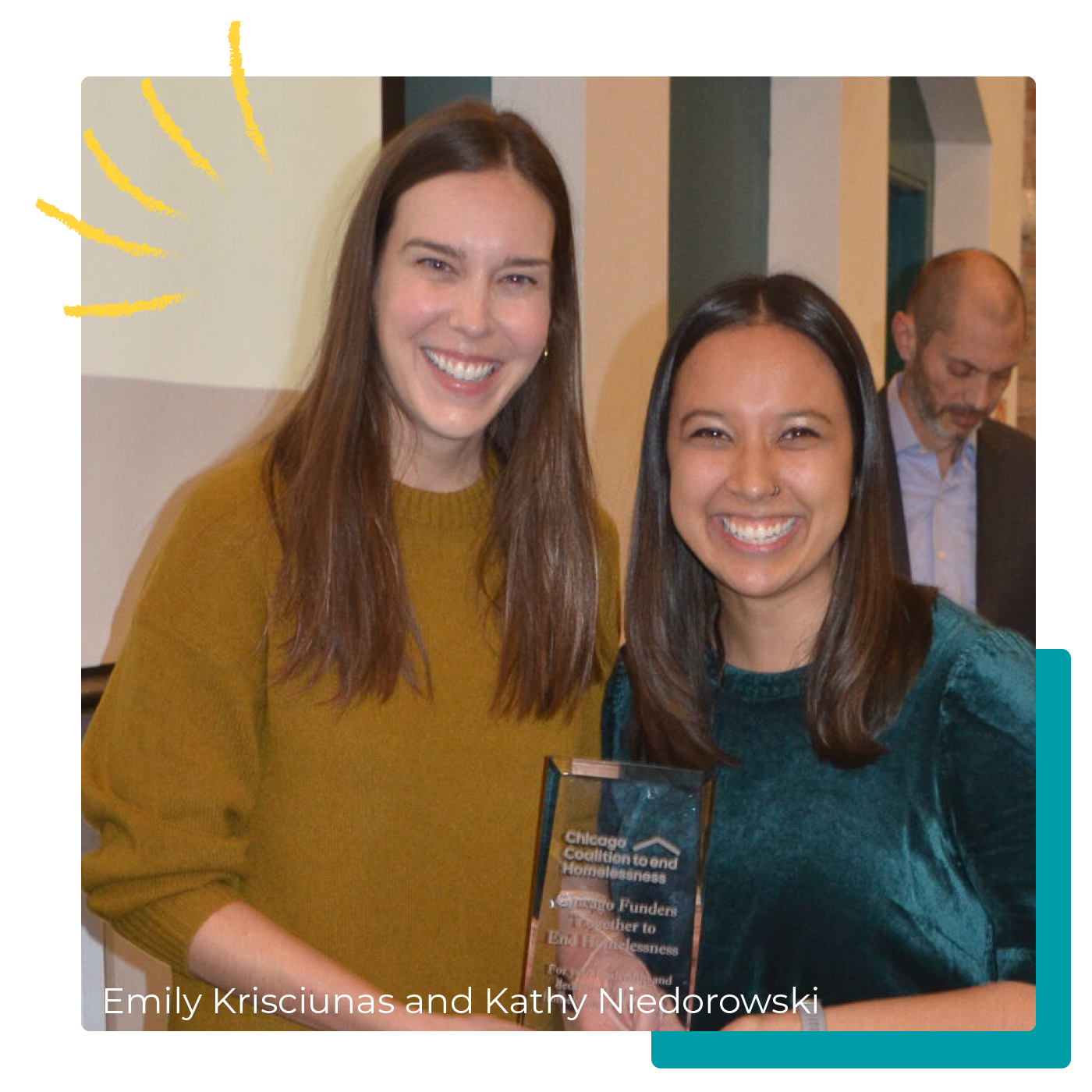 Emily Krisciunas and Kathy Niedorowski pose with their award from the CCH's annual Victory Celebration.