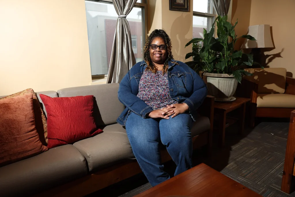 Mildred Jenkins poses for a portrait at Deborah's Place in Chicagoās Old Town neighborhood on Thursday, April 16, 2026. (Talia Sprague/for City Bureau) | Talia Sprague