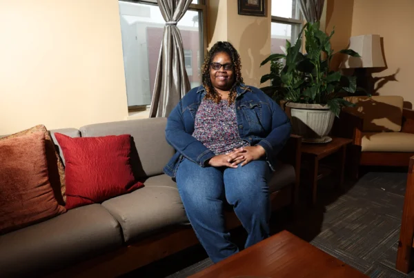 Mildred Jenkins poses for a portrait at Deborah's Place in Chicago’s Old Town neighborhood on Thursday, April 16, 2026. (Talia Sprague/for City Bureau) | Talia Sprague